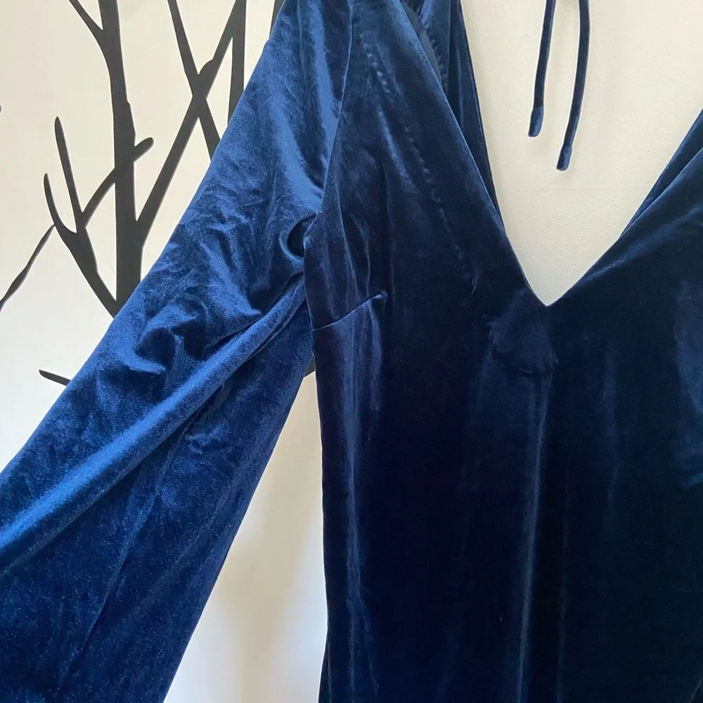 Free People midnight blue velvet balloon sleeve dress - Picture 11 of 14